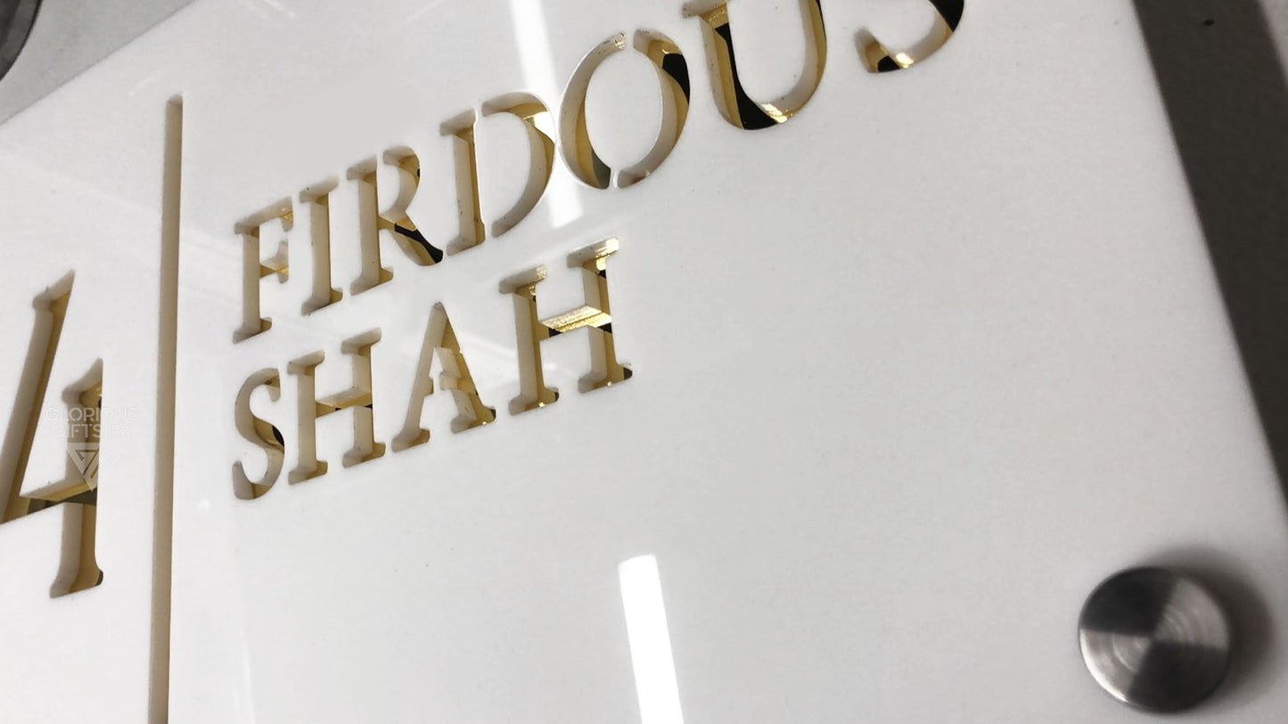 White/Gold Laser Cut House Plaque | GN012