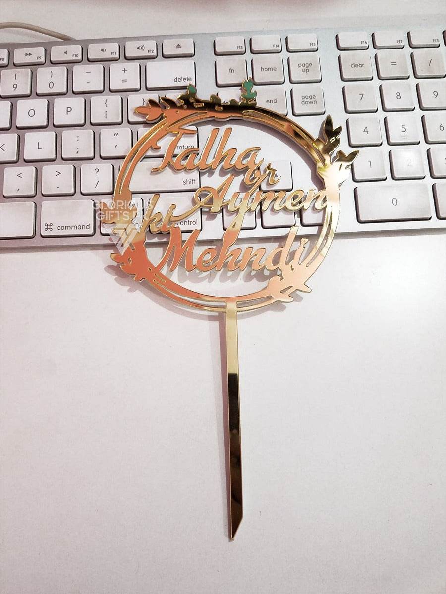 Personalized Golden Wedding Cake Topper  Names Gift |GG001 - GloriousGifts.Pk | Pakistan's 1 Office & Home Decoration Brand