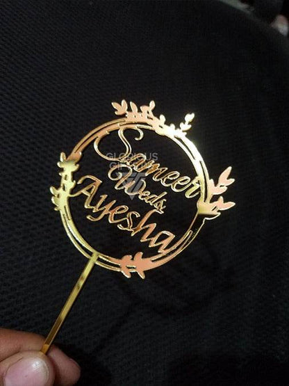 Personalized Golden Wedding Cake Topper Names Gift |GG001 - GloriousGifts.Pk | Pakistan's 1 Office & Home Decoration Brand