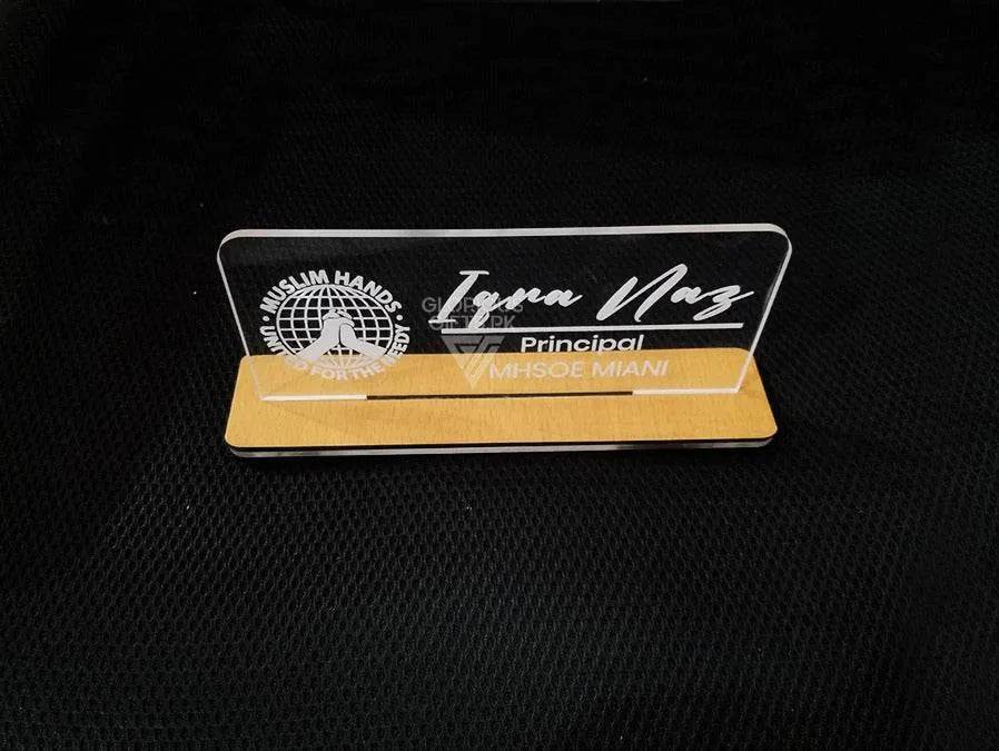 Custom Acrylic Desk Plate with Wood Base | GT003 - GloriousGifts.Pk | Pakistan's 1 Office & Home Decoration Brand