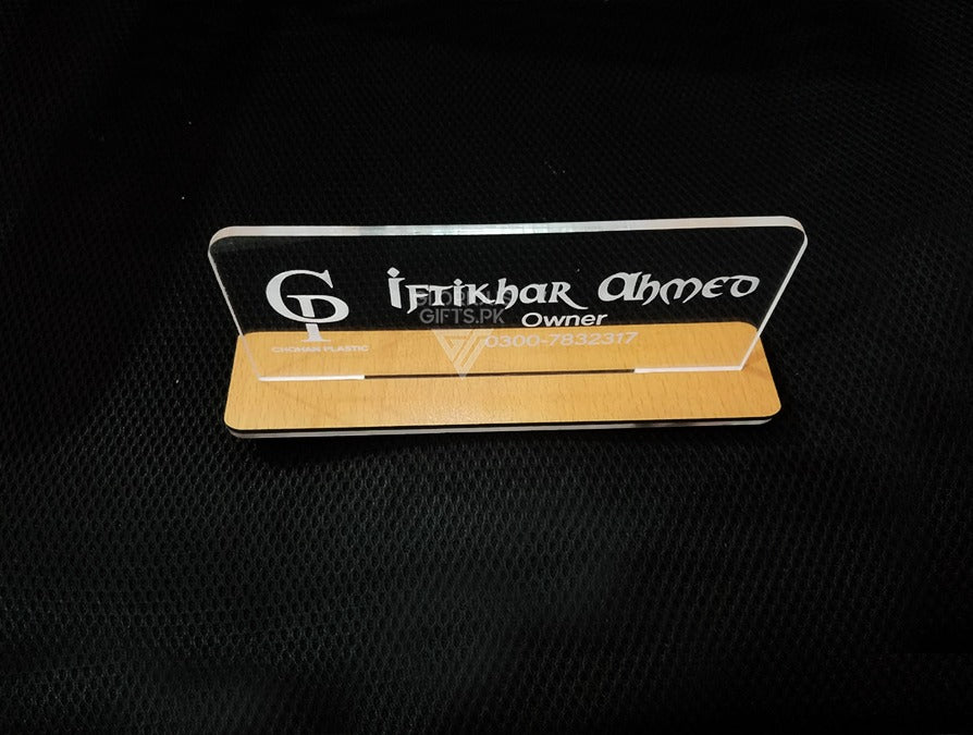 Custom Acrylic Desk Plate with Wood Base | GT003