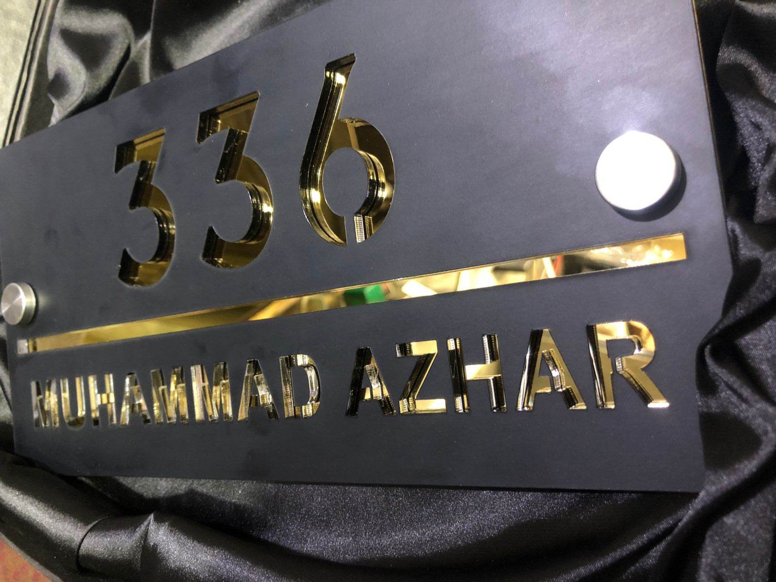 Matte Black & Silver Mirror Name Plate | GN008 - GloriousGifts.Pk | Pakistan's 1 Office & Home Decoration Brand