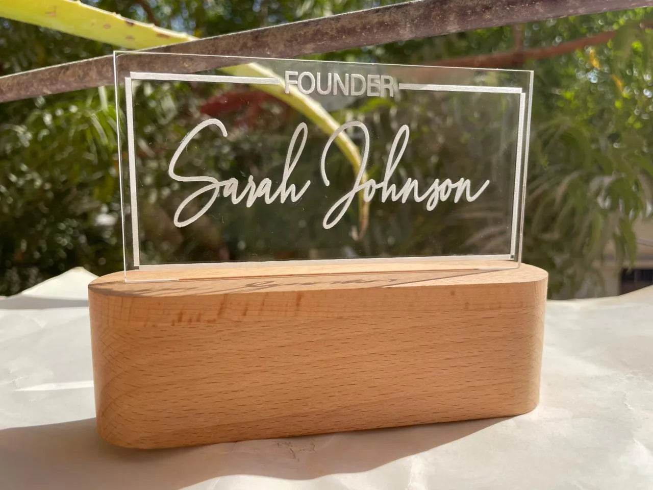 Custom Acrylic Desk Sign with USB Light | GT006 - GloriousGifts.Pk | Pakistan's 1 Office & Home Decoration Brand