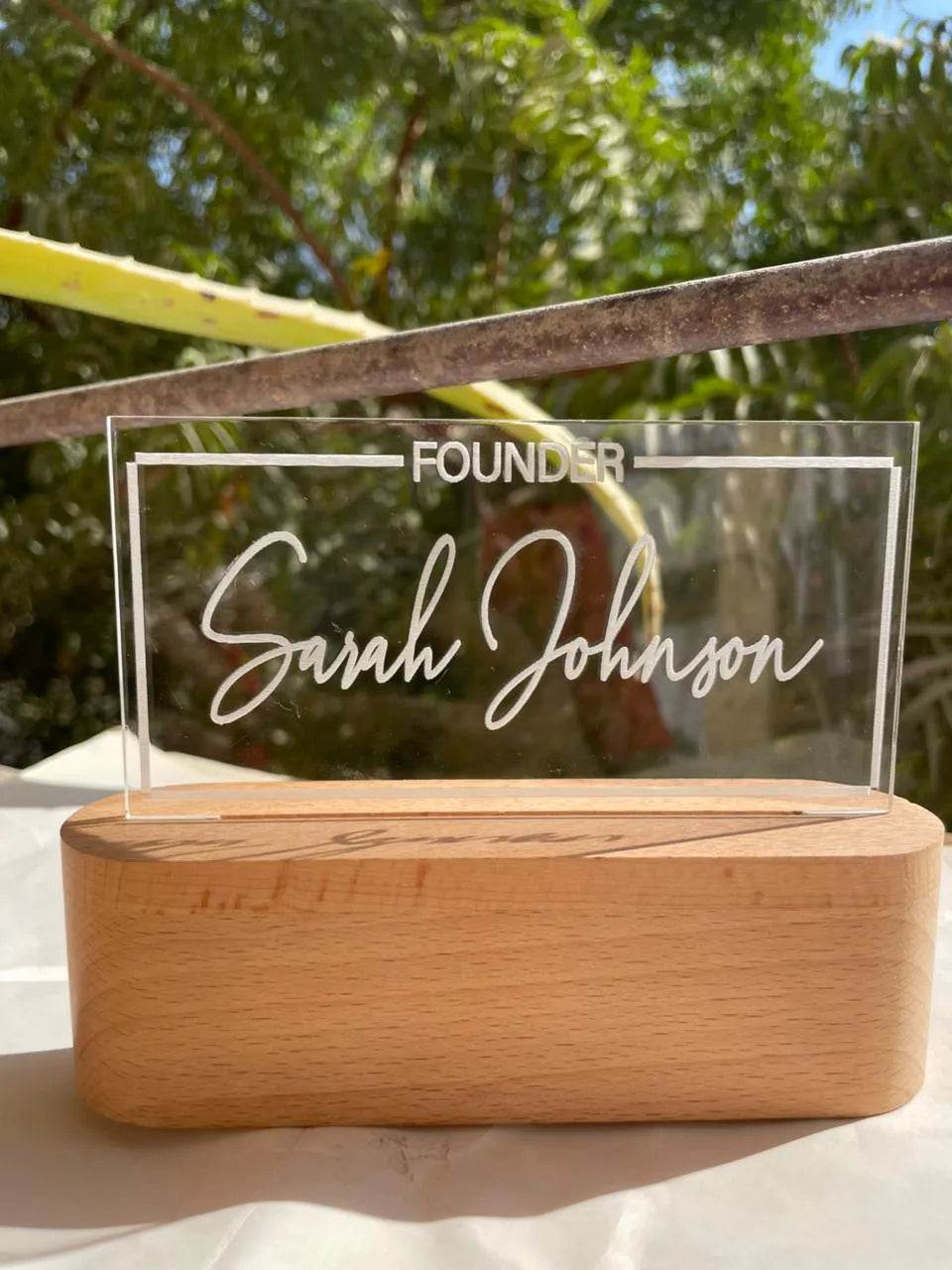 Custom Acrylic Desk Sign with USB Light | GT006 - GloriousGifts.Pk | Pakistan's 1 Office & Home Decoration Brand