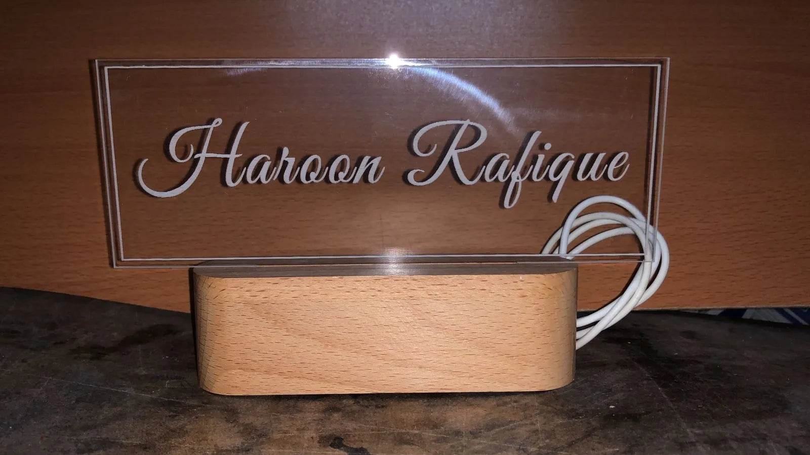 Custom Acrylic Desk Sign with USB Light | GT006 - GloriousGifts.Pk | Pakistan's 1 Office & Home Decoration Brand