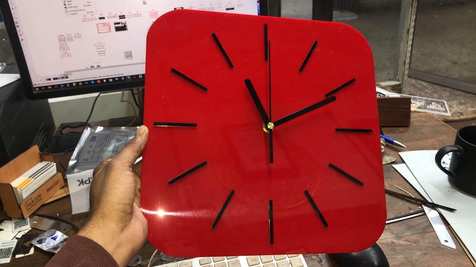 Clock HIPNOTIC Large Red Silent Clock | GC002 - GloriousGifts.Pk | Pakistan's 1 Office & Home Decoration Brand