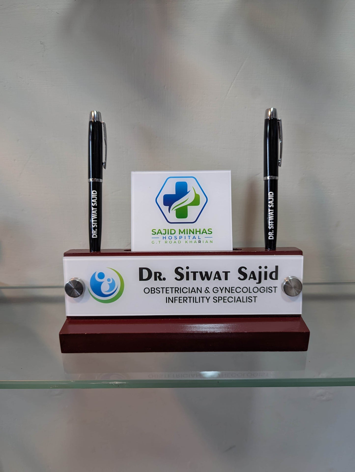 Bronze Desk Name Plate with Card Pen Holder | GT001 - GloriousGifts.Pk | Pakistan's 1 Office & Home Decoration Brand