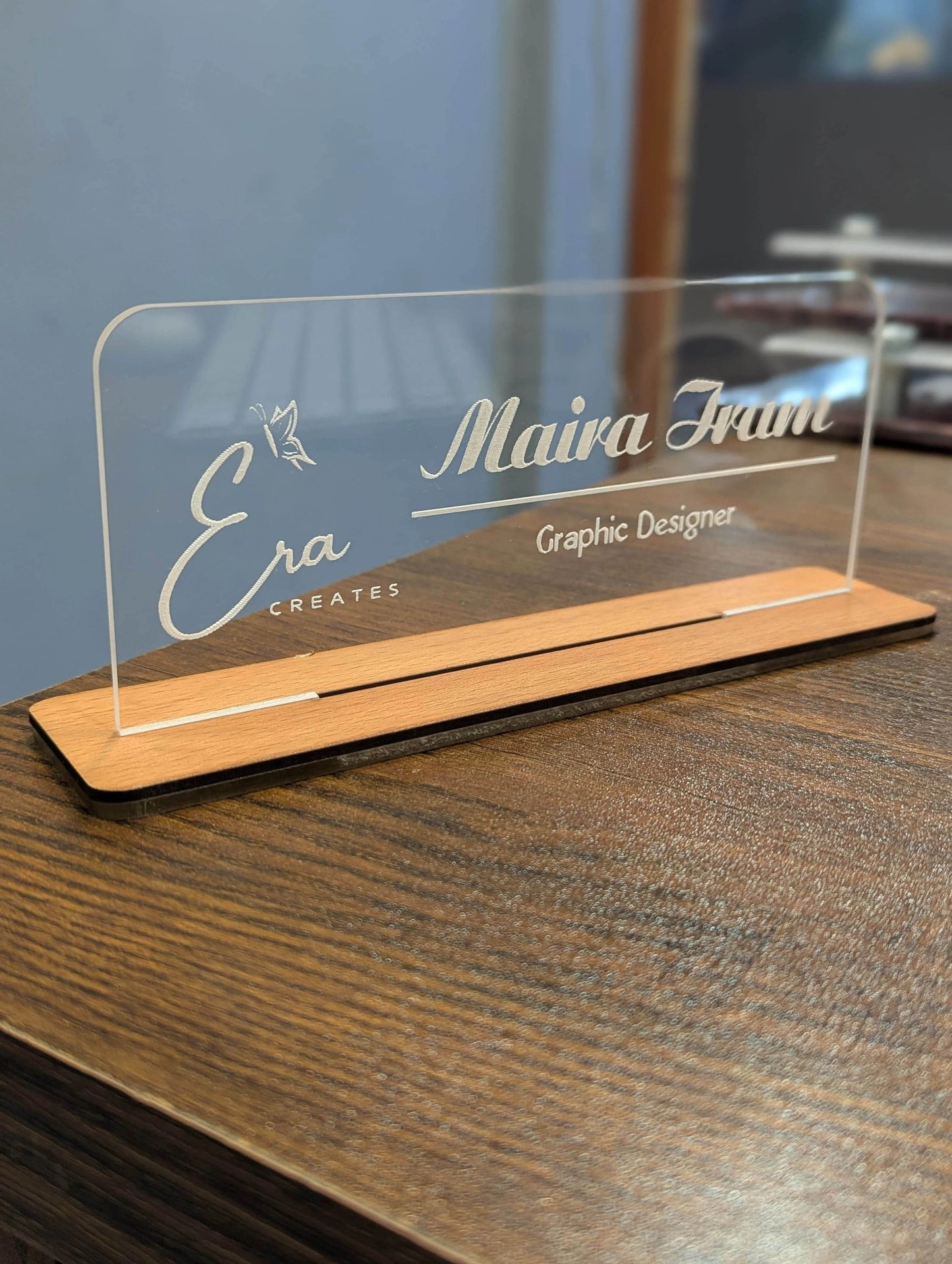 Custom Acrylic Desk Plate with Wood Base | GT003 - GloriousGifts.Pk | Pakistan's 1 Office & Home Decoration Brand