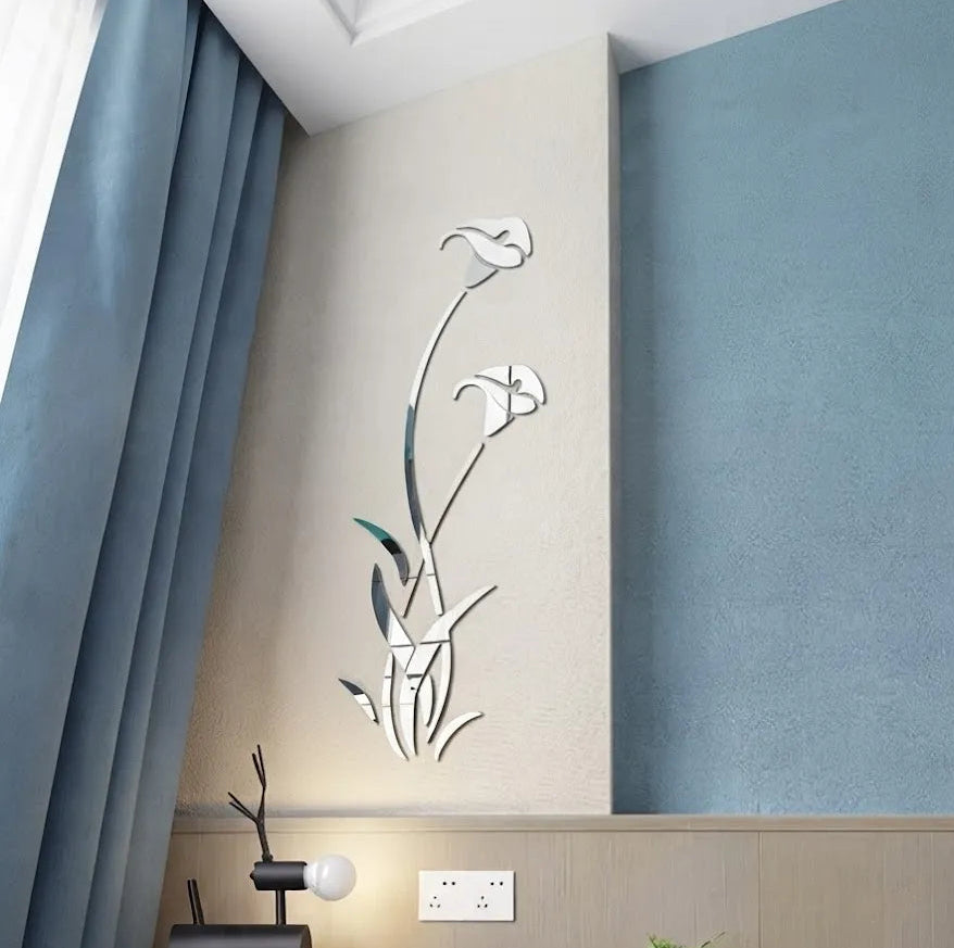 Flower Blossom Silver Mirror Reflective Wall Stickers GW004 - GloriousGifts.Pk | Pakistan's 1 Office & Home Decoration Brand