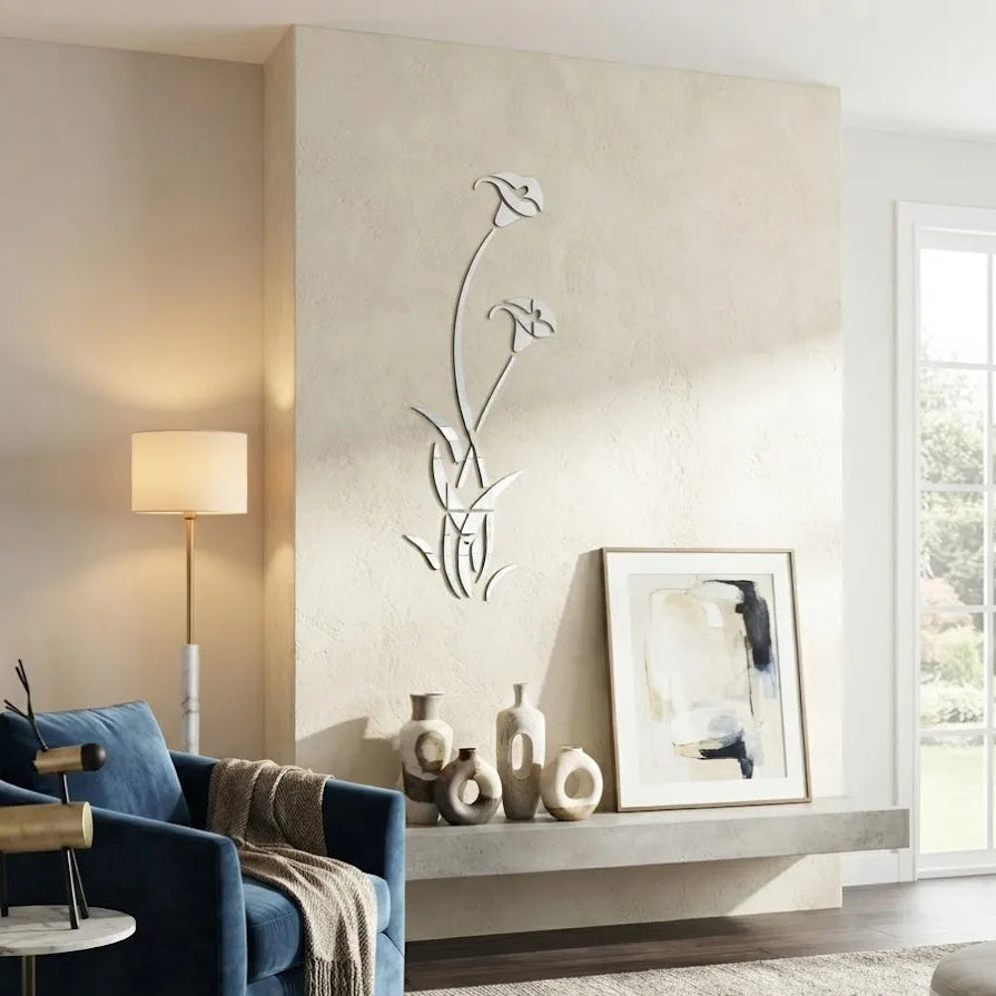 Flower Blossom Silver Mirror Reflective Wall Stickers GW004