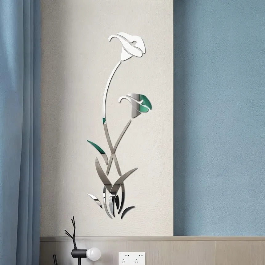 Flower Blossom Silver Mirror Reflective Wall Stickers GW004