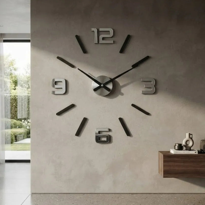 Large Black & Mirror Wall Clock Silver Accents | GC020 - GloriousGifts.Pk | Pakistan's 1 Office & Home Decoration Brand