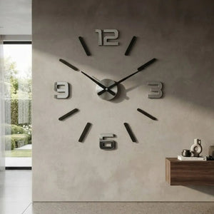 Large Black & Mirror Wall Clock Silver Accents | GC020