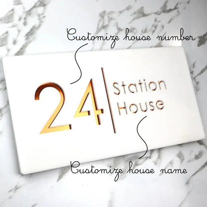 White/Gold Laser Cut House Plaque | GN012