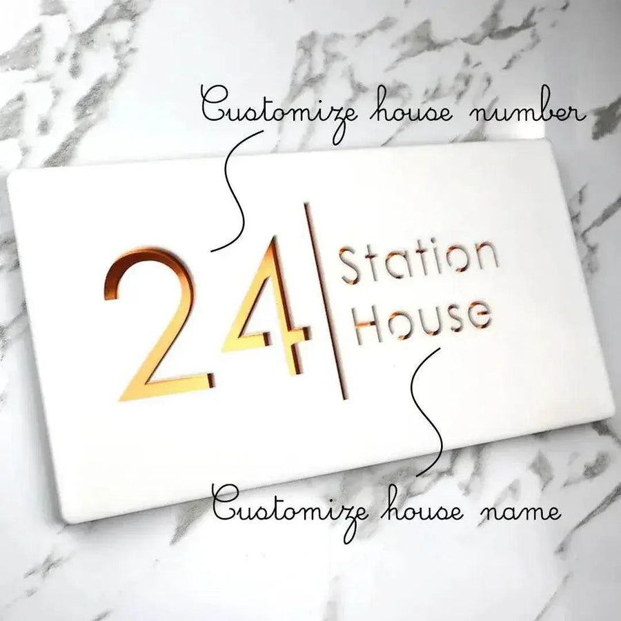 White/Gold Laser Cut House Plaque | GN012