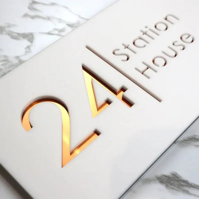 White/Gold Laser Cut House Plaque | GN012