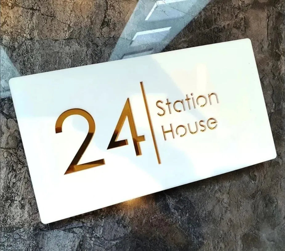 White/Gold Laser Cut House Plaque | GN012