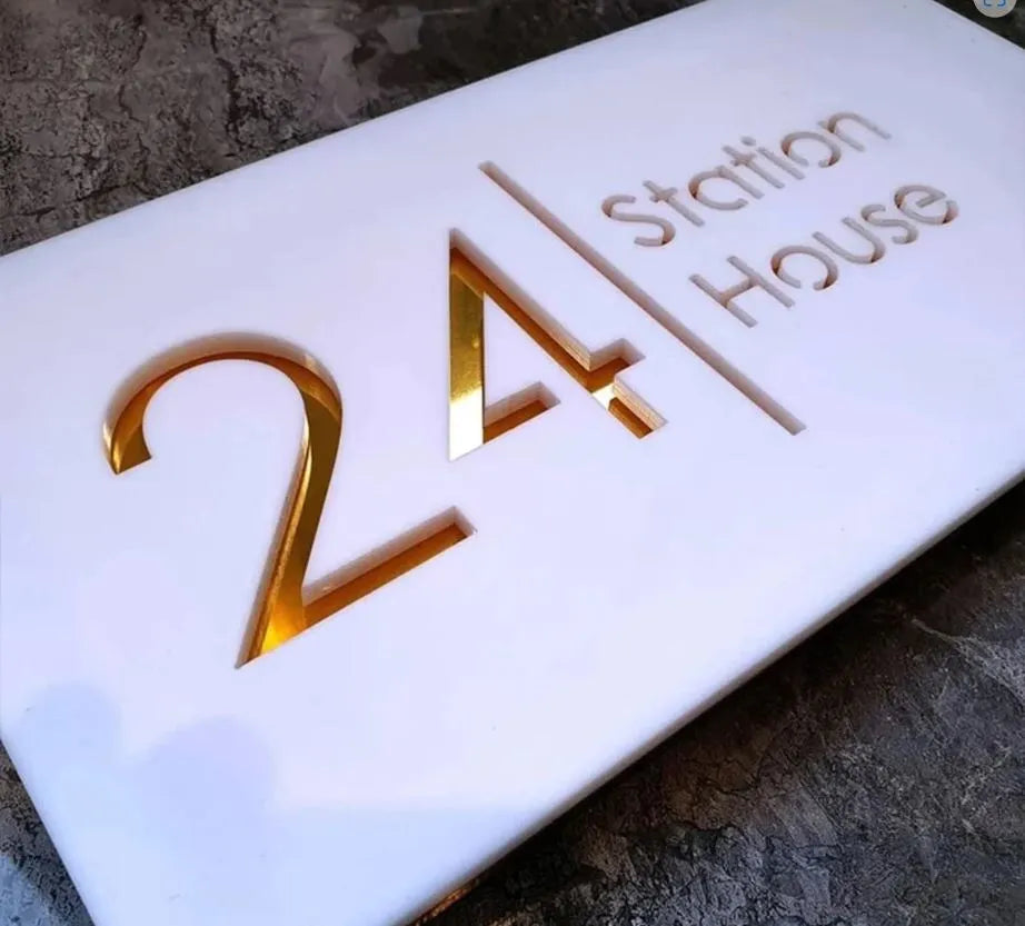 White/Gold Laser Cut House Plaque | GN012