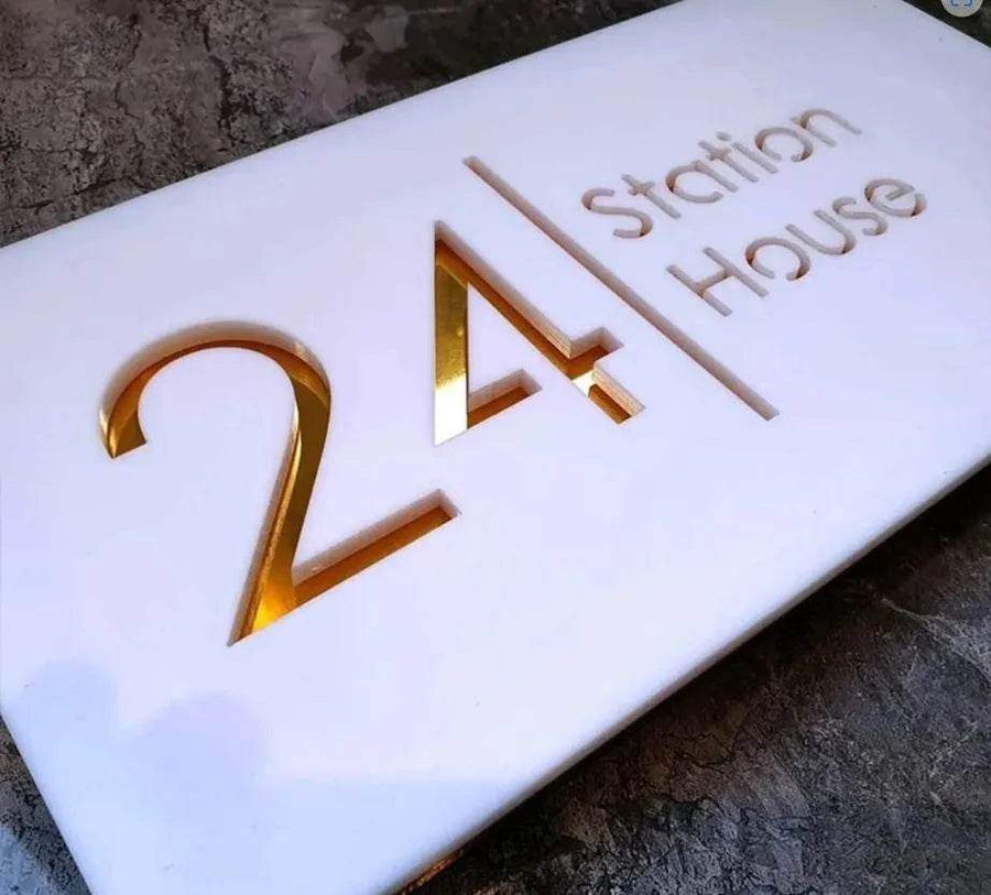 White/Gold Laser Cut House Plaque | GN012