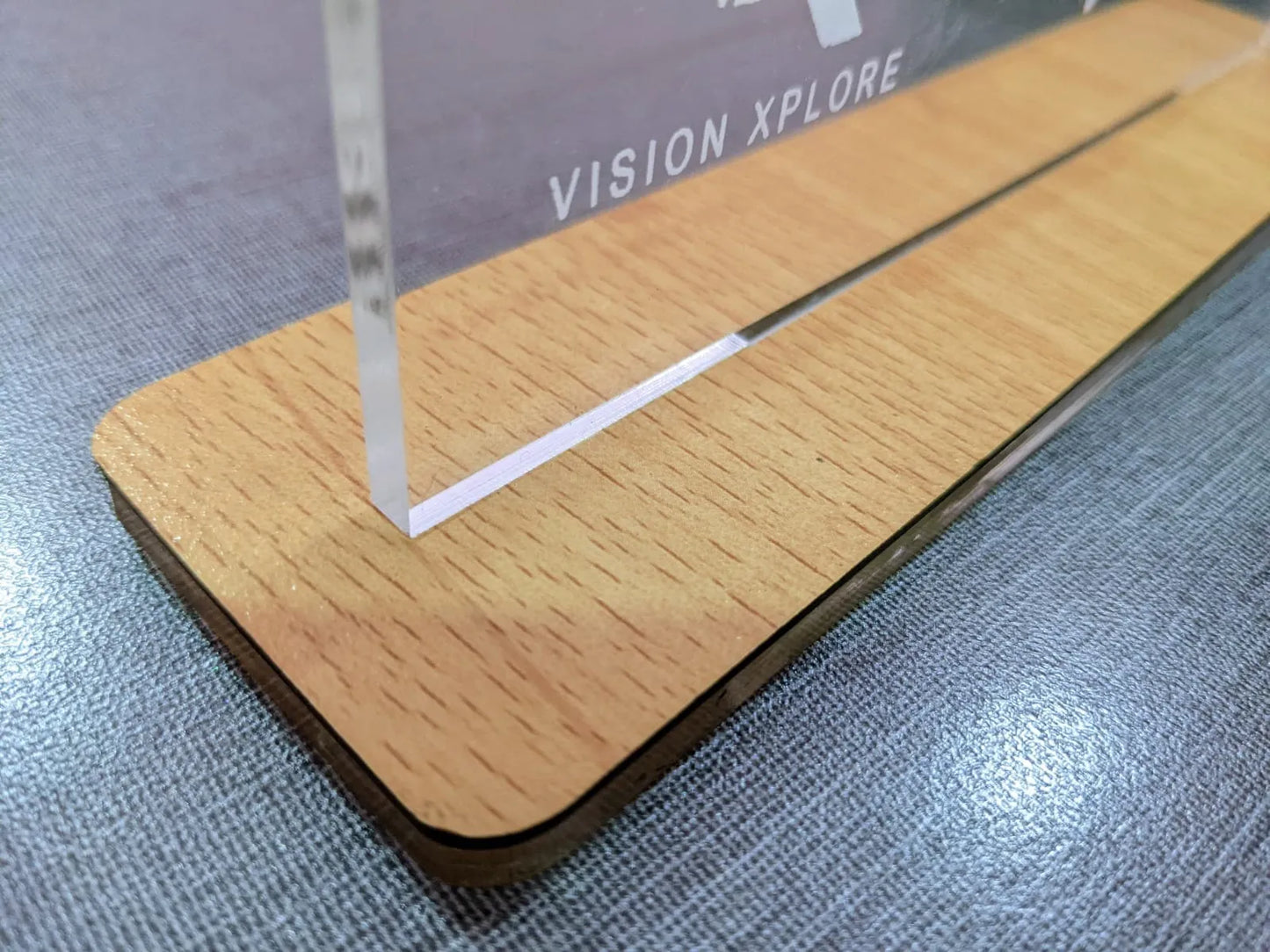 Custom Acrylic Desk Plate with Wood Base | GT003