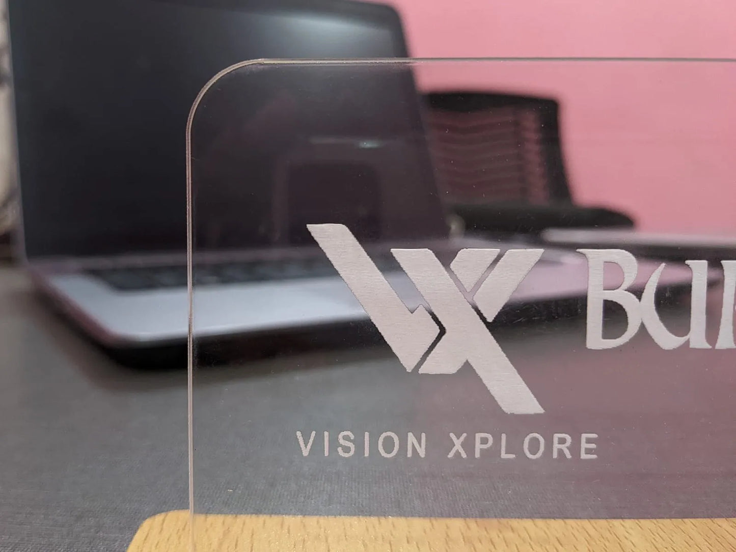Custom Acrylic Desk Plate with Wood Base | GT003