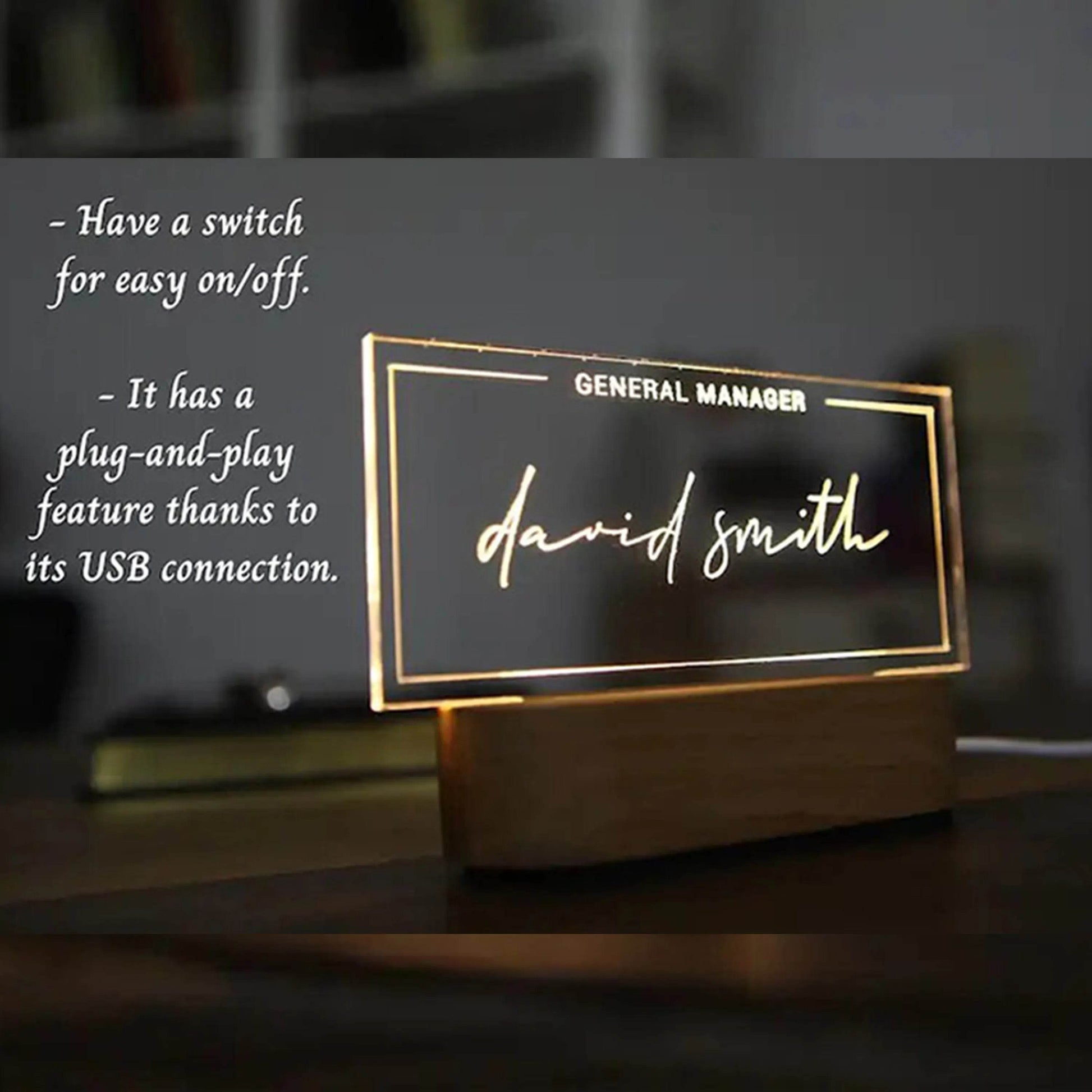 Custom Acrylic Desk Sign with USB Light | GT006 - GloriousGifts.Pk | Pakistan's 1 Office & Home Decoration Brand
