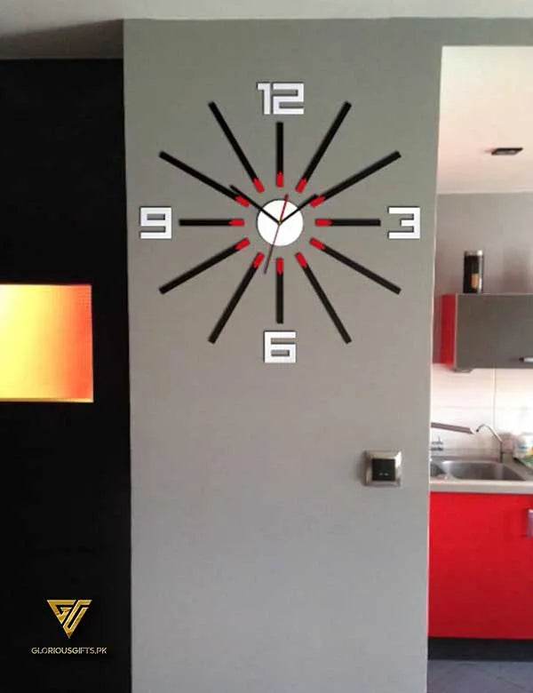Large Silver & Black Mirror Clock Unique Gift | GC001 - GloriousGifts.Pk | Pakistan's 1 Office & Home Decoration Brand