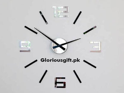 Large Black & Mirror Wall Clock Silver Accents | GC020 - GloriousGifts.Pk | Pakistan's 1 Office & Home Decoration Brand