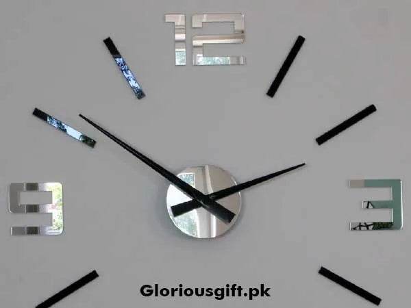 Large Black & Mirror Wall Clock Silver Accents | GC020 - GloriousGifts.Pk | Pakistan's 1 Office & Home Decoration Brand