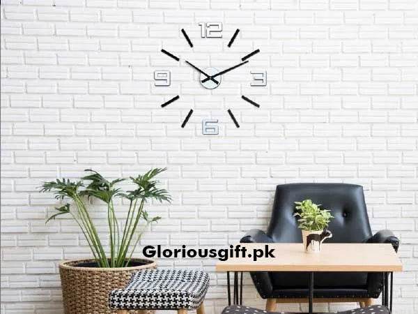 Large Black & Mirror Wall Clock Silver Accents | GC020 - GloriousGifts.Pk | Pakistan's 1 Office & Home Decoration Brand
