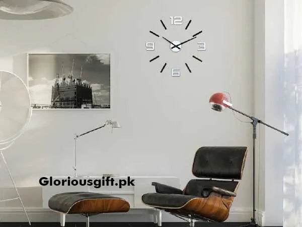 Large Black & Mirror Wall Clock Silver Accents | GC020 - GloriousGifts.Pk | Pakistan's 1 Office & Home Decoration Brand