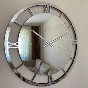 Modern Large Mirrored Clock  Silver Numerals | GC011
