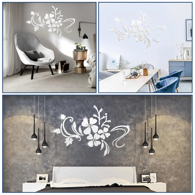 3D Mirror Flower Wall Sticker Stylish Home Décor | GW001