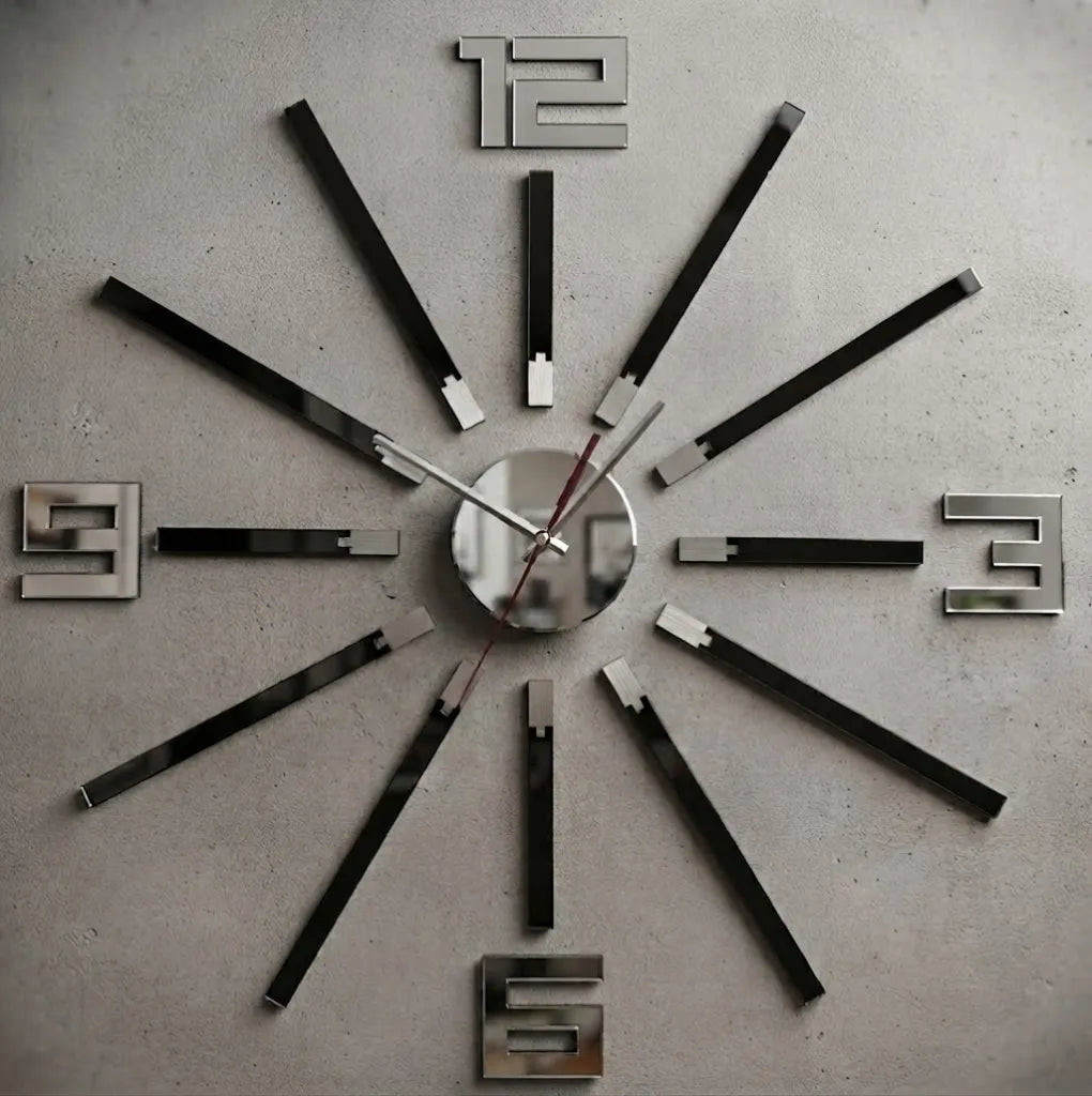 Large Silver & Black Mirror Clock  Unique Gift | GC001 - GloriousGifts.Pk | Pakistan's 1 Office & Home Decoration Brand